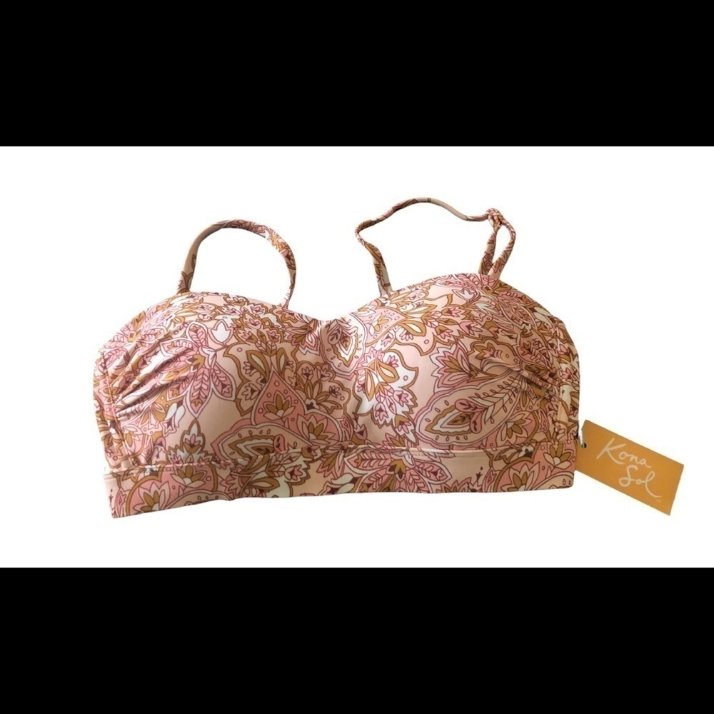 Kona Sol Pink Floral Molded Bandau Swim Top Sz. S 4/6 NWT